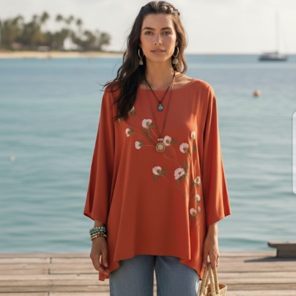 VINTAGE Dvf Floral Embroidered Silk Tunic Size 1x